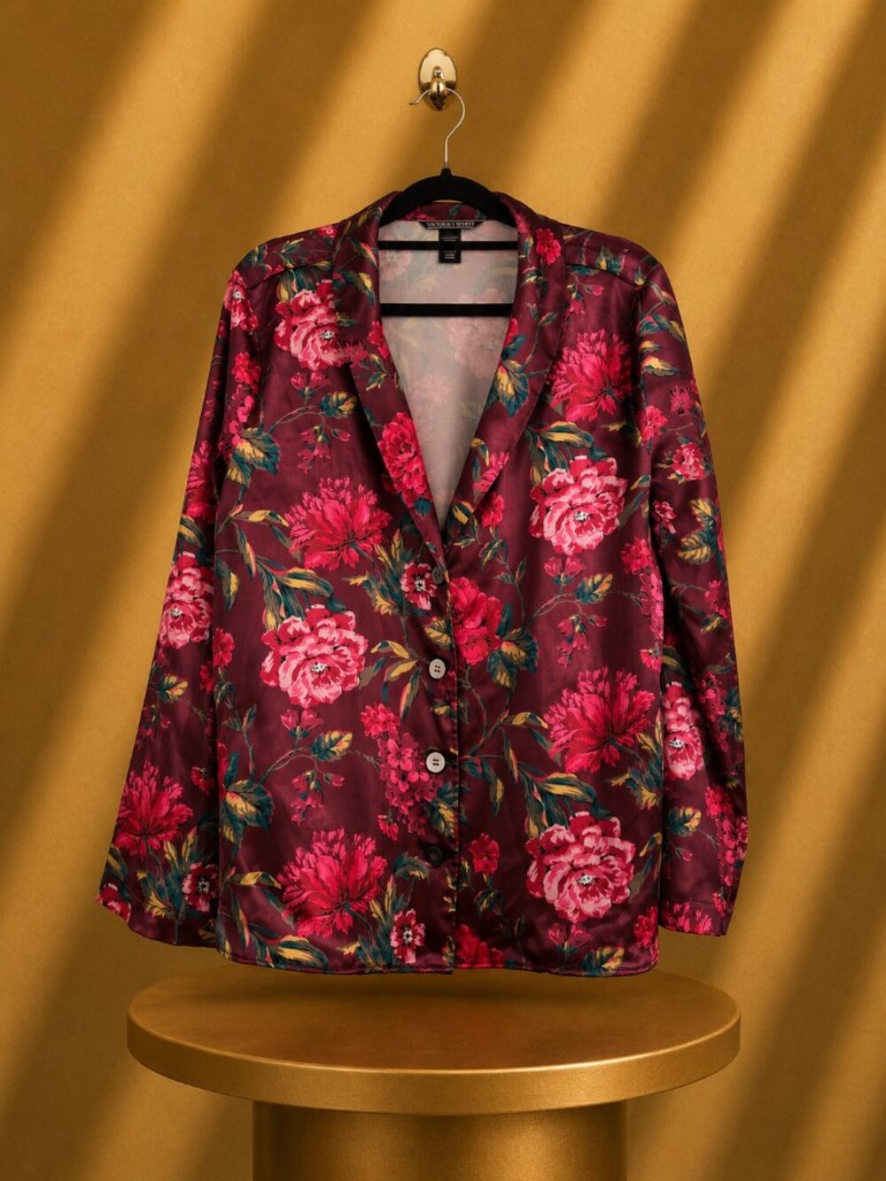 Victoria's Secret S Burgundy Floral Satin Pajama Top Romantic Coquette Lounge